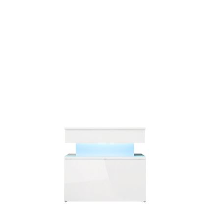 Mesita de noche GLOSSA con iluminación LED, 55x51 cm, blanco/blanco brillante