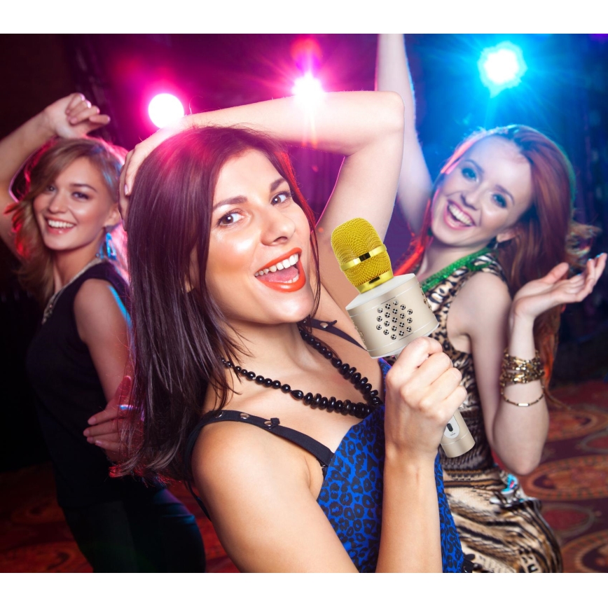 Micrófono de karaoke Bluetooth 6W/5V 1500 mAh dorado