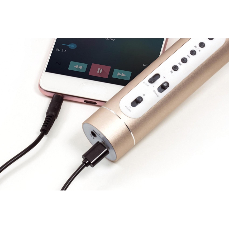 Micrófono de karaoke Bluetooth 6W/5V 1500 mAh dorado