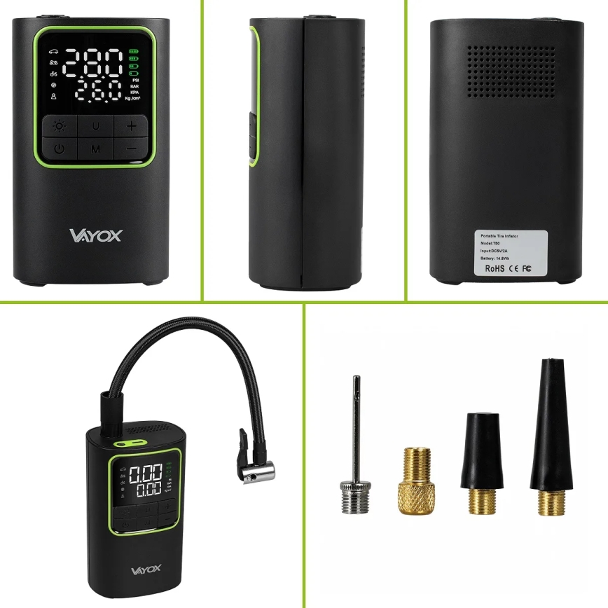Mini compresor digital de bolsillo 5V 4000 mAh, negro