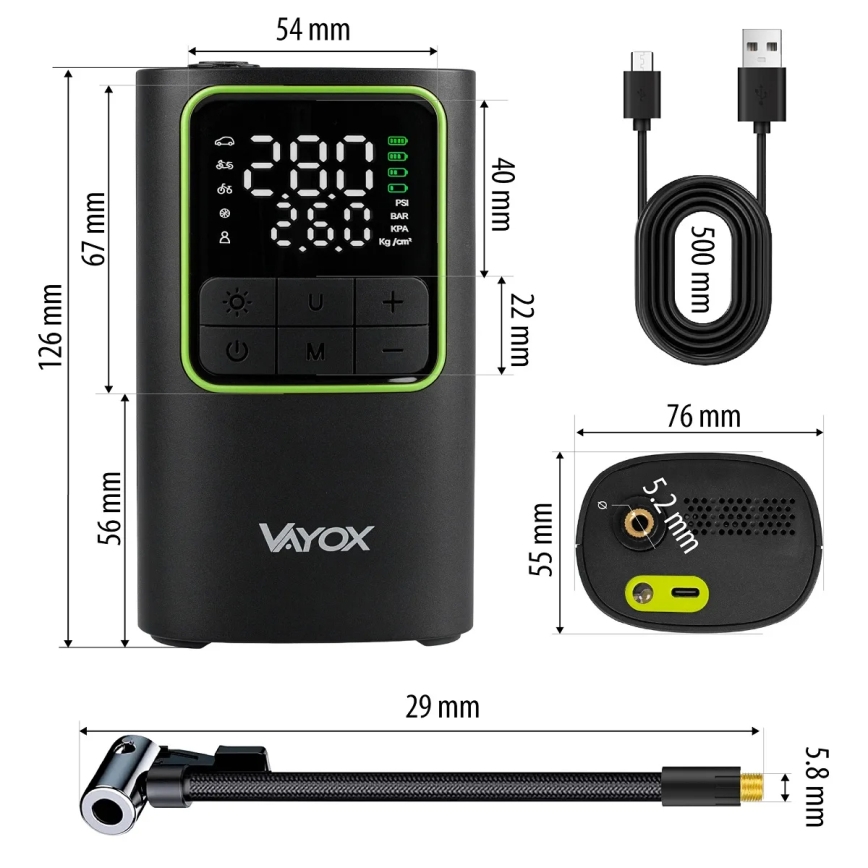 Mini compresor digital de bolsillo 5V 4000 mAh, negro