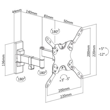 MK FLORIA MKF-21DP224 - Soporte de pared para TV con articulación 46 negro