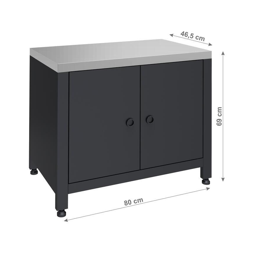 Módulo exterior: armario inferior para parrilla 80x47x69 cm negro/acero inoxidable