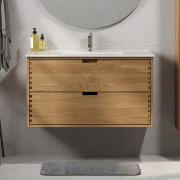 Mueble de baño con lavabo GRIBSKOV 100 cm beige/roble/blanco