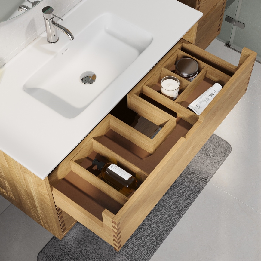 Mueble de baño con lavabo GRIBSKOV 100 cm beige/roble/blanco