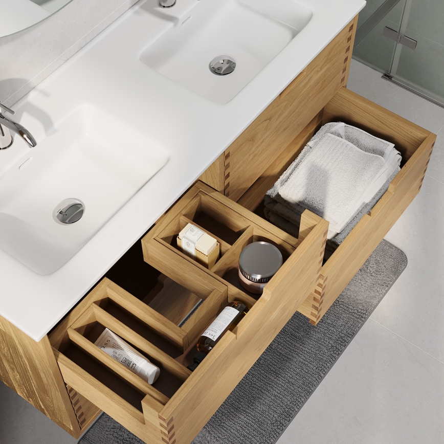 Mueble de baño con lavabo GRIBSKOV 120 cm beige/roble/blanco