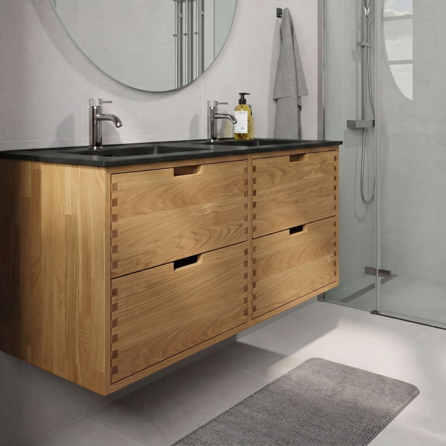 Mueble de baño con lavabo GRIBSKOV 120 cm beige/roble/negro