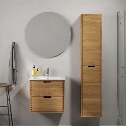 Mueble de baño con lavabo GRIBSKOV 60 cm beige/roble/blanco