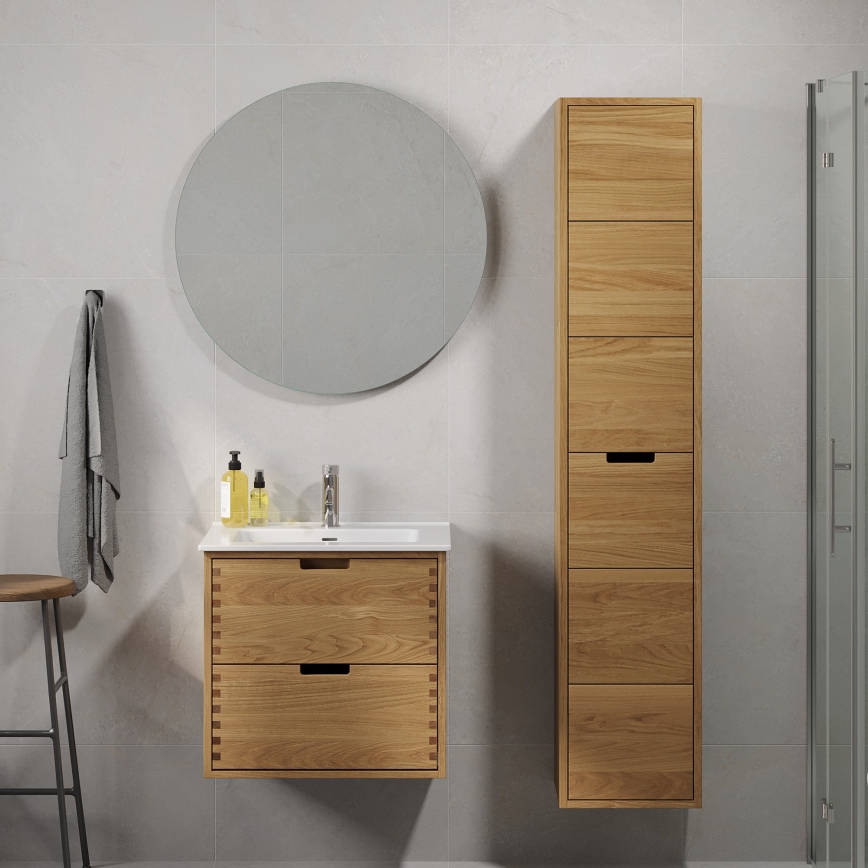 Mueble de baño con lavabo GRIBSKOV 60 cm beige/roble/blanco