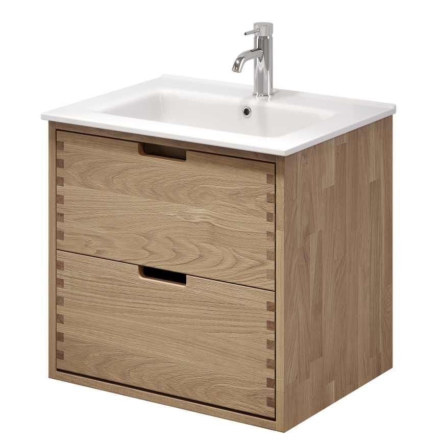 Mueble de baño con lavabo GRIBSKOV 60 cm beige/roble/blanco