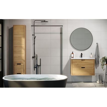 Mueble de baño con lavabo GRIBSKOV 80 cm beige/roble/blanco