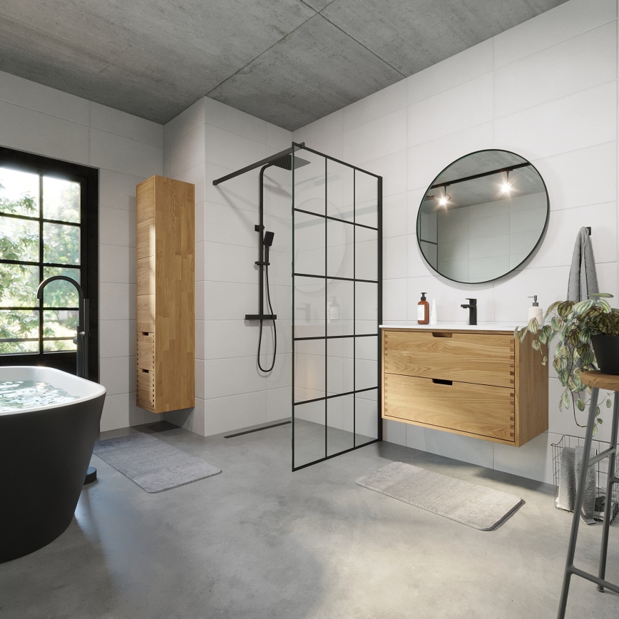 Mueble de baño con lavabo GRIBSKOV 80 cm beige/roble/blanco