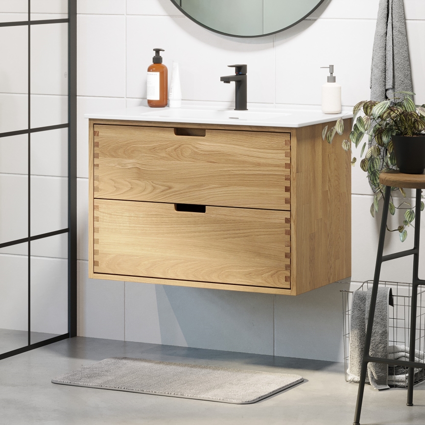 Mueble de baño con lavabo GRIBSKOV 80 cm beige/roble/blanco