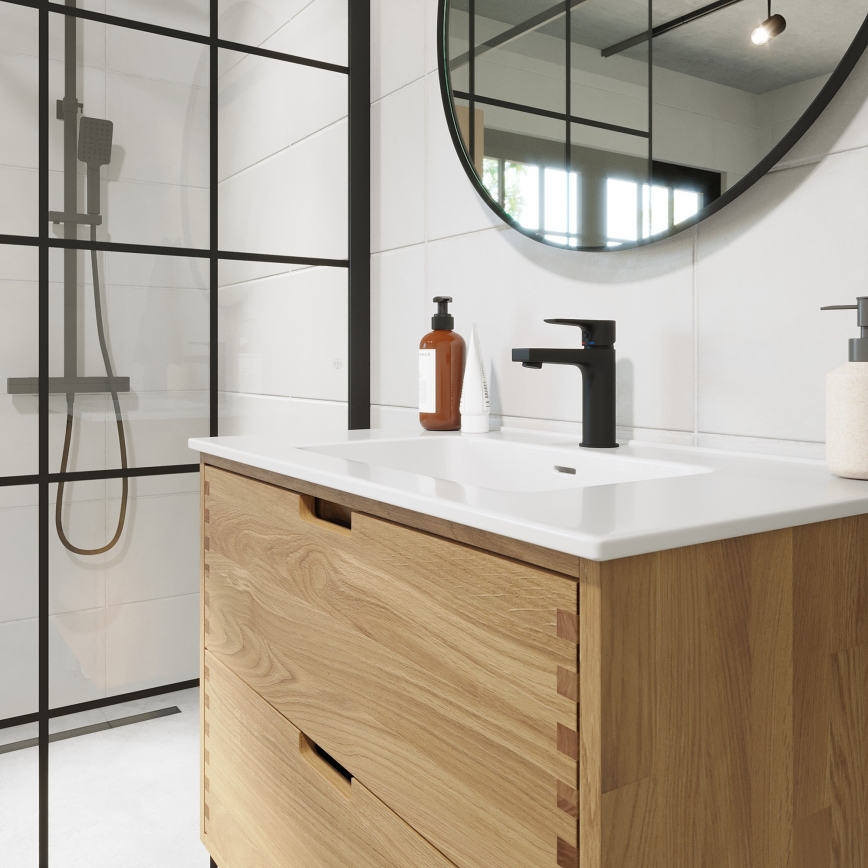 Mueble de baño con lavabo GRIBSKOV 80 cm beige/roble/blanco