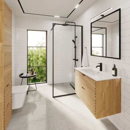 Mueble de baño con lavabo GRIBSKOV 80 cm beige/roble/blanco