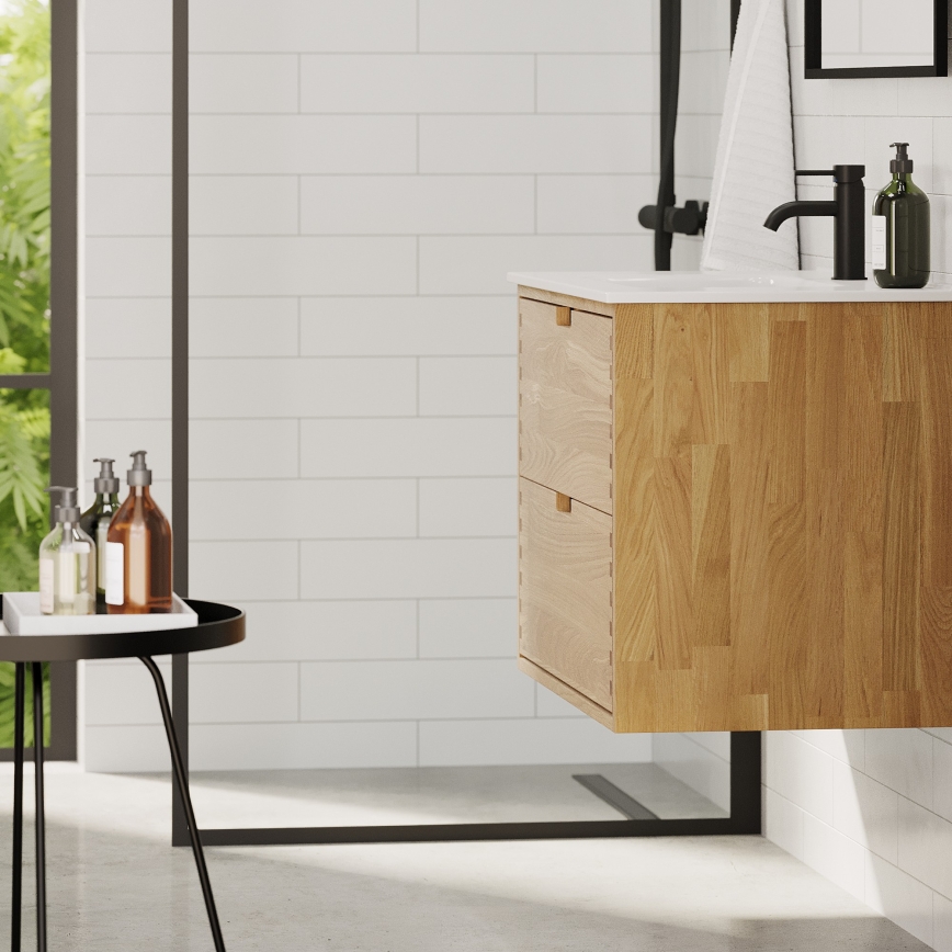 Mueble de baño con lavabo GRIBSKOV 80 cm beige/roble/blanco
