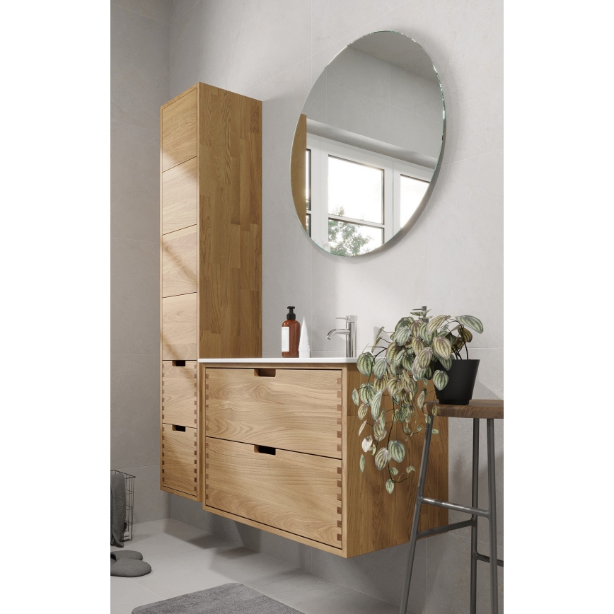 Mueble de baño con lavabo GRIBSKOV 80 cm beige/roble/blanco