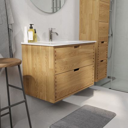 Mueble de baño con lavabo GRIBSKOV 80 cm beige/roble/blanco