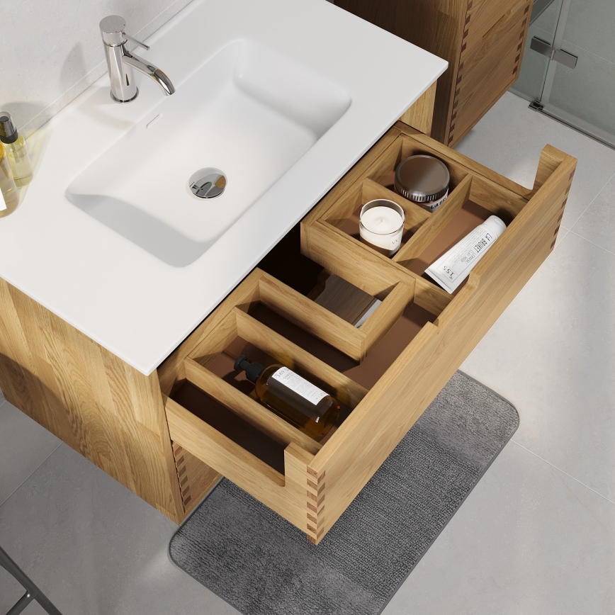 Mueble de baño con lavabo GRIBSKOV 80 cm beige/roble/blanco