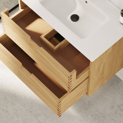 Mueble de baño con lavabo GRIBSKOV 80 cm beige/roble/blanco