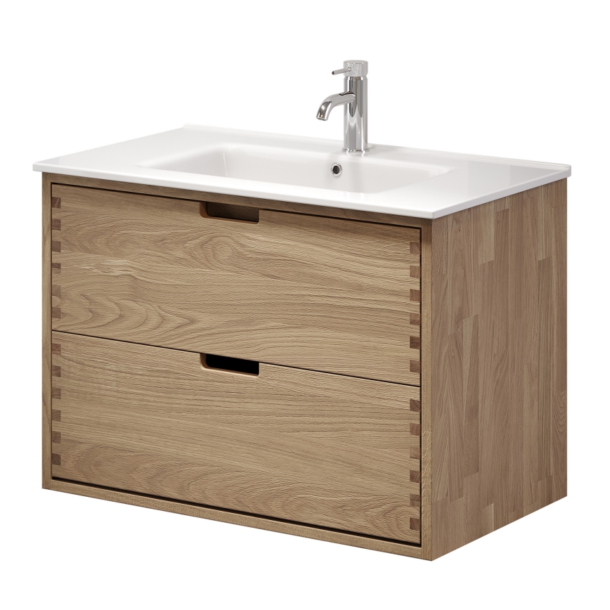 Mueble de baño con lavabo GRIBSKOV 80 cm beige/roble/blanco