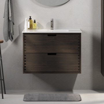 Mueble de baño con lavabo GRIBSKOV 80 cm marrón/roble/blanco