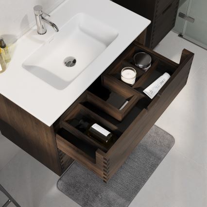 Mueble de baño con lavabo GRIBSKOV 80 cm marrón/roble/blanco