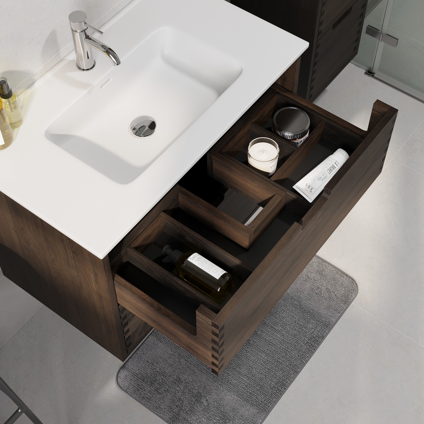 Mueble de baño con lavabo GRIBSKOV 80 cm marrón/roble/blanco