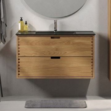 Mueble de baño con lavabo GRIBSKOV de 100 cm beige/roble/negro