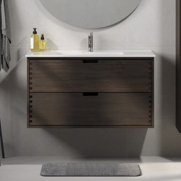 Mueble de baño con lavabo GRIBSKOV de 100 cm, marrón/roble/blanco
