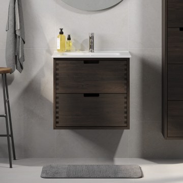 Mueble de baño con lavabo GRIBSKOV de 60 cm marrón/roble/blanco