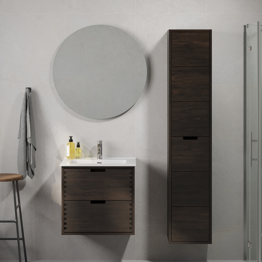 Mueble de baño con lavabo GRIBSKOV de 60 cm marrón/roble/blanco