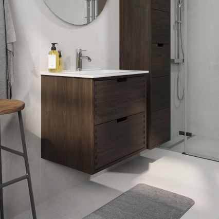 Mueble de baño con lavabo GRIBSKOV de 60 cm marrón/roble/blanco