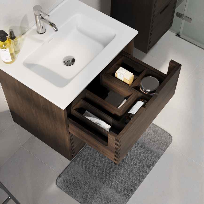 Mueble de baño con lavabo GRIBSKOV de 60 cm marrón/roble/blanco