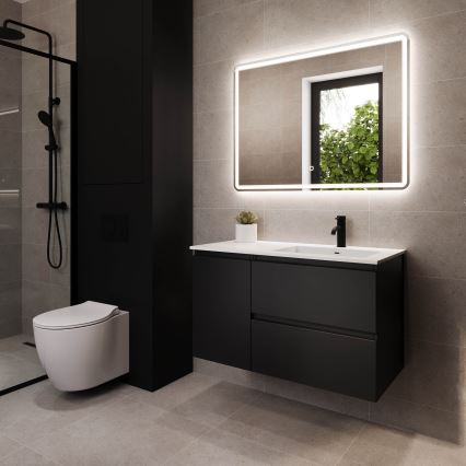 Mueble de baño con lavabo HELSINKI 95 cm, lado derecho/negro