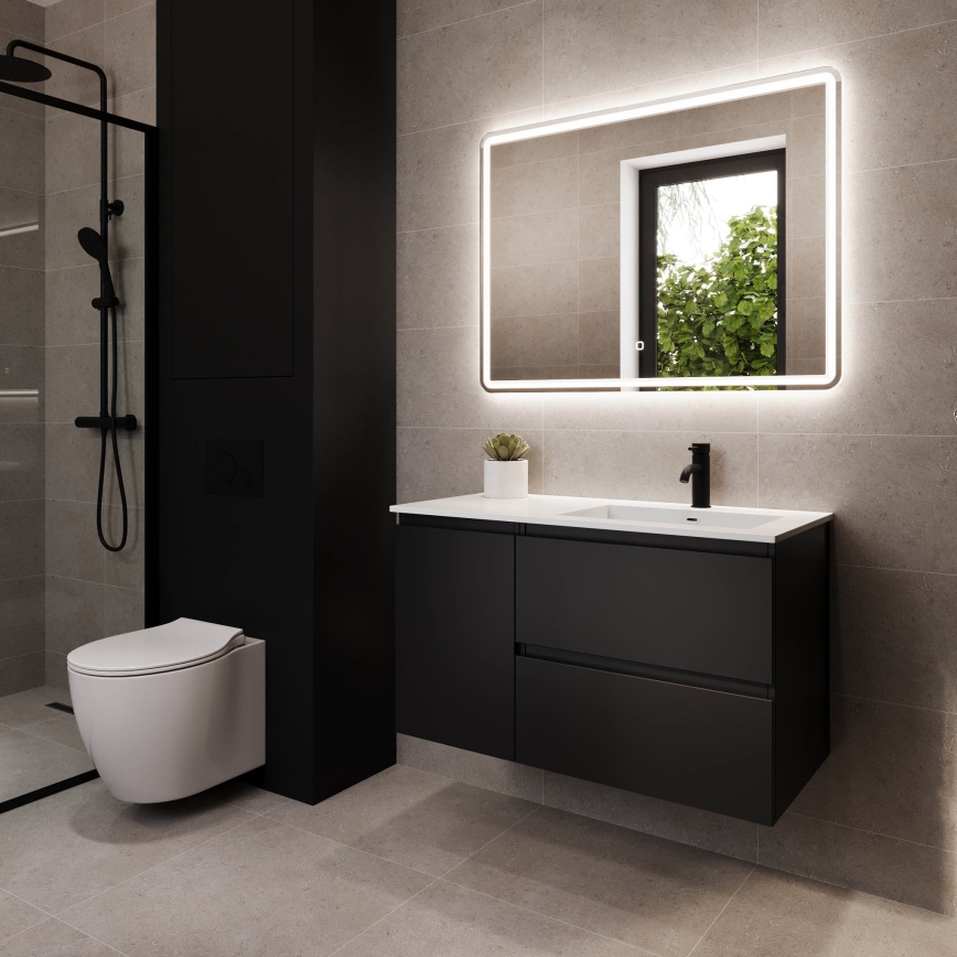 Mueble de baño con lavabo HELSINKI 95 cm, lado derecho/negro