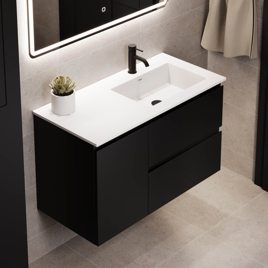 Mueble de baño con lavabo HELSINKI 95 cm, lado derecho/negro