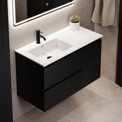 Mueble de baño con lavabo HELSINKI 95 cm, lado izquierdo / negro