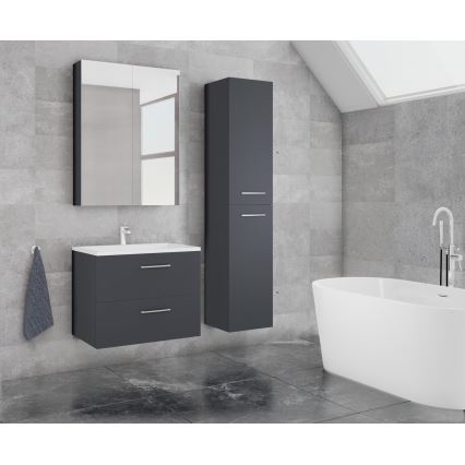 Mueble de baño con lavabo KATE + armario con espejo + armario de pared en antracita