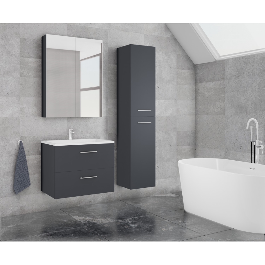Mueble de baño con lavabo KATE + armario con espejo + armario de pared en antracita