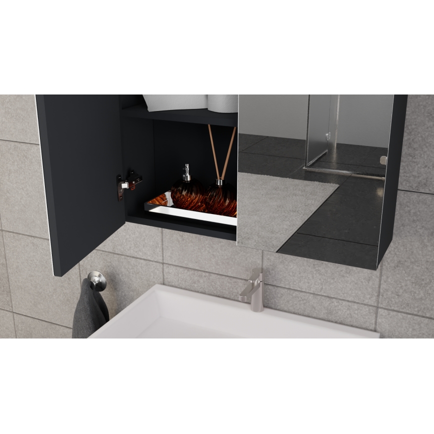 Mueble de baño con lavabo KATE + armario con espejo + armario de pared en antracita