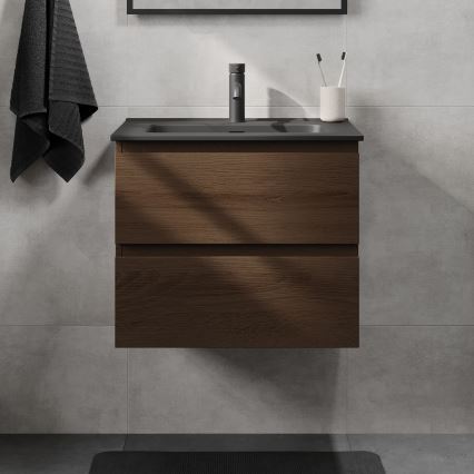 Mueble de baño con lavabo KENWOOD 61 cm nogal/negro