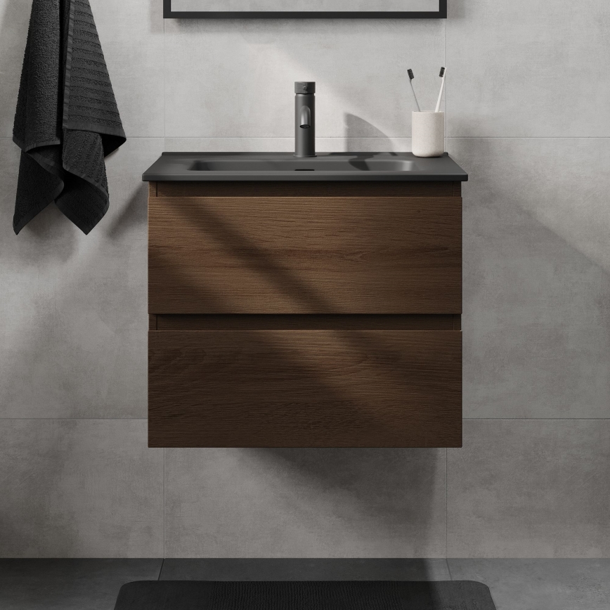 Mueble de baño con lavabo KENWOOD 61 cm nogal/negro