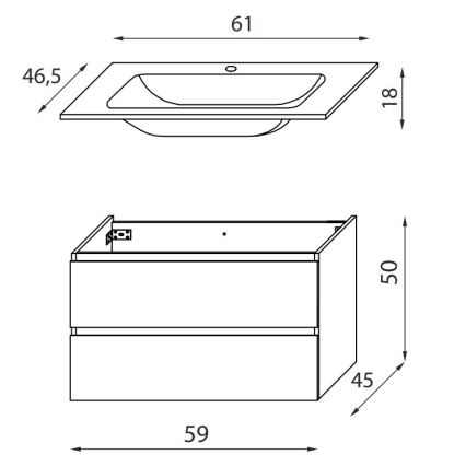 Mueble de baño con lavabo KENWOOD 61 cm roble/blanco