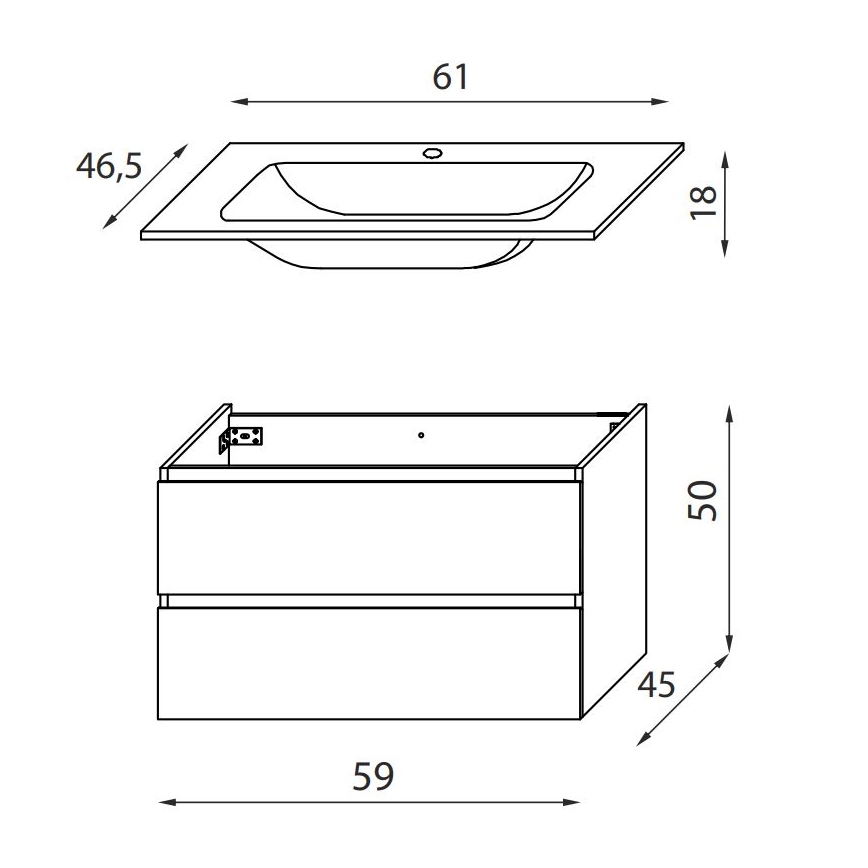 Mueble de baño con lavabo KENWOOD 61 cm roble/blanco