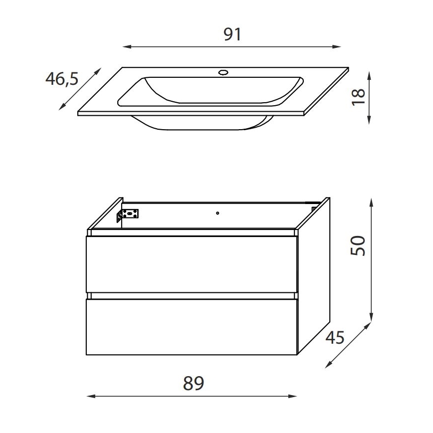 Mueble de baño con lavabo KENWOOD 91 cm blanco