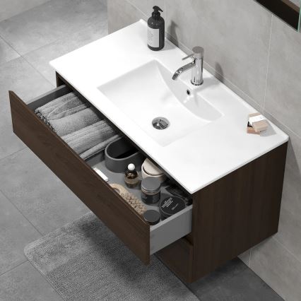 Mueble de baño con lavabo KENWOOD 91 cm en nogal