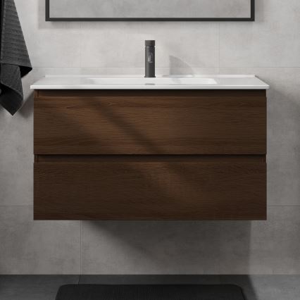 Mueble de baño con lavabo KENWOOD 91 cm nogal/blanco