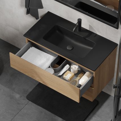 Mueble de baño con lavabo KENWOOD de 91 cm roble/negro