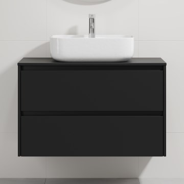 Mueble de baño con lavabo TRONDHEIM/KRISTIANSAND 90x57x46 cm negro/blanco